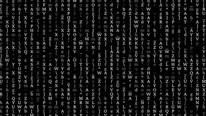 Black and White Digital Characters and Symbols on a Black Background code matrix