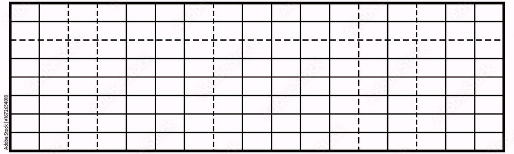 Poster grid design with dashed lines on white background.