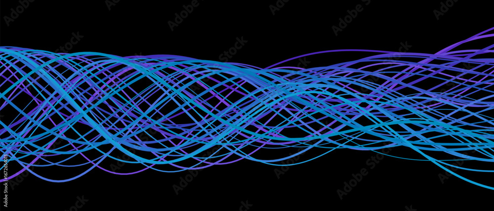 Poster dynamic vector tech background with intertwined blue and purple lines.