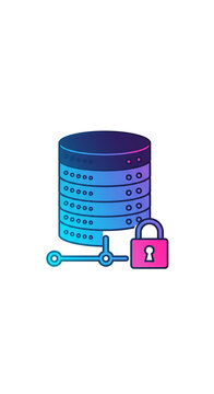 Secure Data Fortress: A vibrant illustration depicts a server secured by a padlock, emphasizing data protection and digital security in the age of information. 