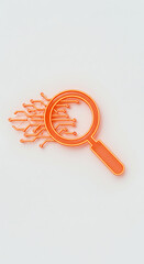 Magnifying Digital Analysis: An orange-hued magnifying glass examines a stylized network, symbolizing the power of digital investigation and data insight.