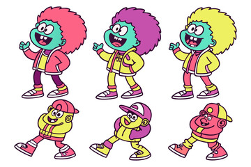 Naklejka premium Colorful Cartoon Characters in Streetwear Vector Illustration