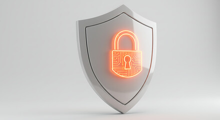Digital Safety Shield: A gleaming security shield, with a digital padlock, symbolizes robust protection against cyber threats in a modern world.
