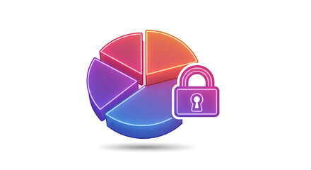 Secured Data Visualization: A vibrant pie chart symbolizing data security, featuring a prominent padlock, representing the protection and confidentiality of financial information and user privacy.
