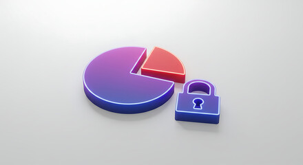 Secure Data Pie Chart: A vibrant, graphic representation of data security is symbolized with a 3D pie chart and a padlock. The scene evokes data protection and secure information flow.