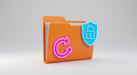Protected File Folder Icon: A stylized file folder icon, adorned with a digital padlock shield and refresh arrow, symbolizes secure data protection and ongoing update.