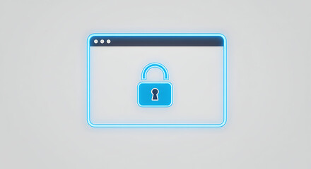 Digital Fortress: A neon-lined browser window showcases a secure padlock icon, symbolizing digital safety and encrypted protection within the digital realm. 