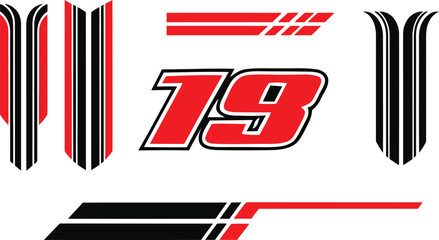 Minimalist Racing Stripe Vector Set with Automotive Decals and Checkered Flag Elements.