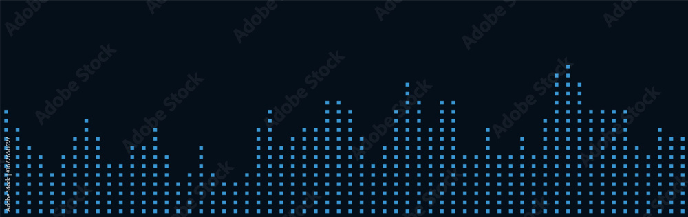 Poster futuristic vector tech background with dotted skyline design.
