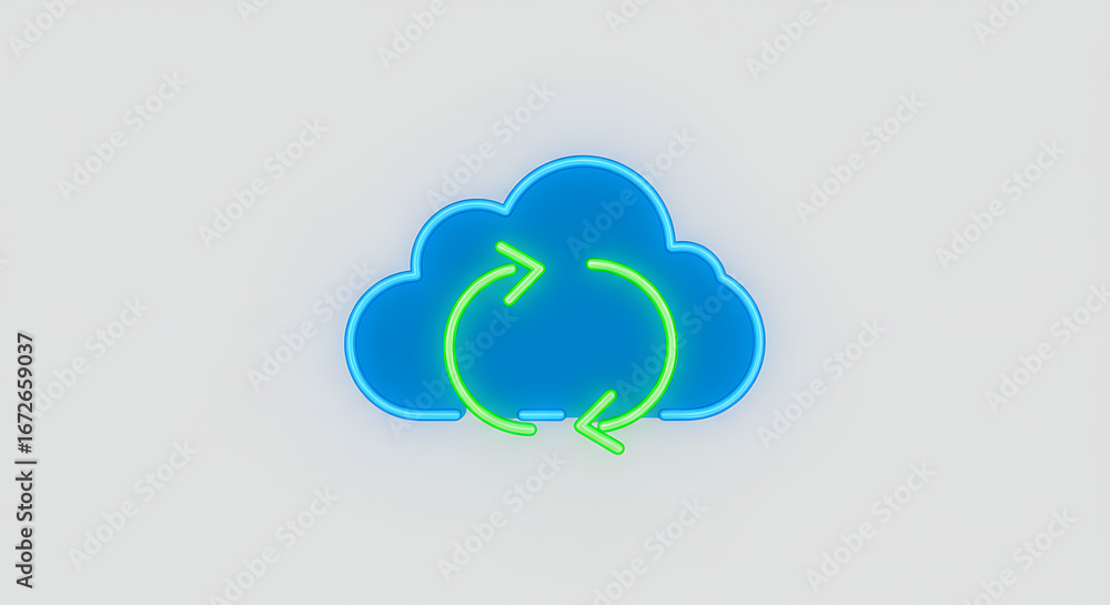 Aufkleber cloud synchronization icon: a vibrant illustration of a cloud-shaped icon, complete with a neon-styl