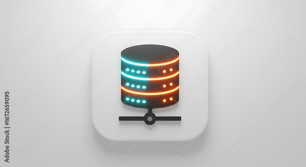 Poster data server icon: a sleek, stylized data server icon, its multi-layered design and glowing elements 