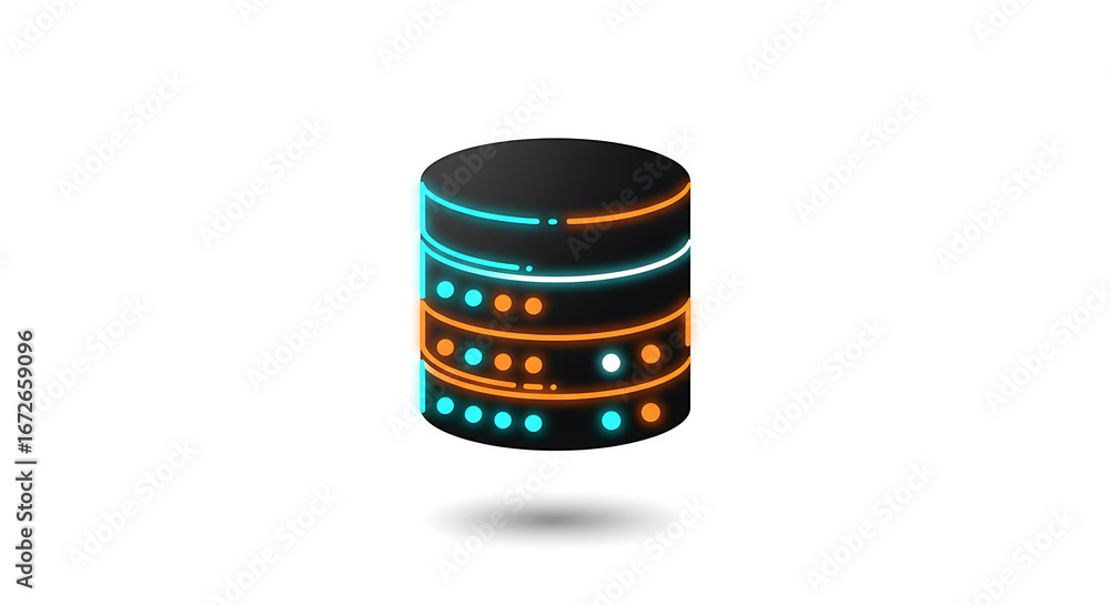 Poster database data storage: a sleek, modern database icon, representing secure digital storage and data m