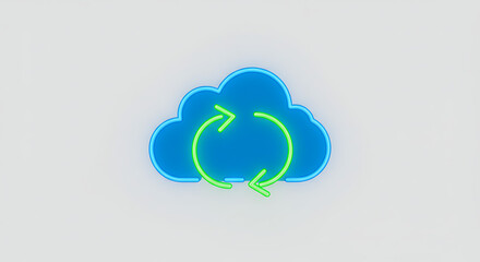 Cloud Synchronization Icon: A vibrant illustration of a cloud-shaped icon, complete with a neon-style green circular arrow, symbolizing data synchronization and cloud computing