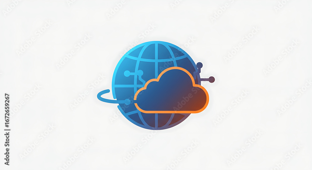 Aufkleber cloud computing world: an abstract illustration of the globe intertwined with a cloud symbol, symbol