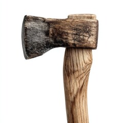 An axe with a wooden handle and a metal head, a tool used for cutting and chopping