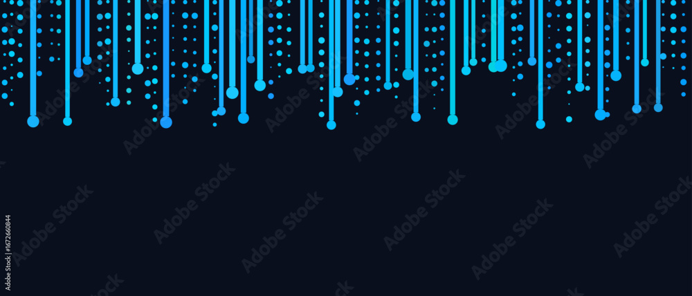 Poster futuristic vector tech background with blue digital lines and dots.