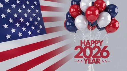 Fototapeta premium Celebrate America's future with patriotic balloons and flag for upcoming 2026 celebration