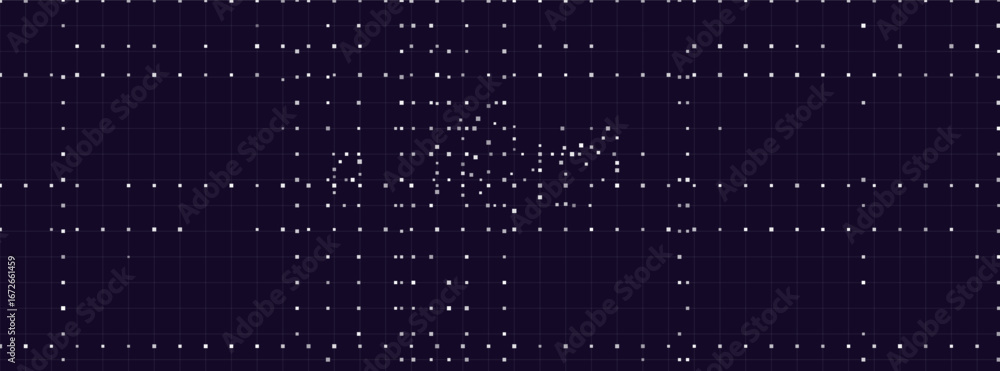 Poster digital grid pattern with abstract dot matrix on dark tech background.