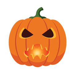 Fototapeta premium Vector illustration of a jack o lantern with a spooky face on a white background for Halloween.