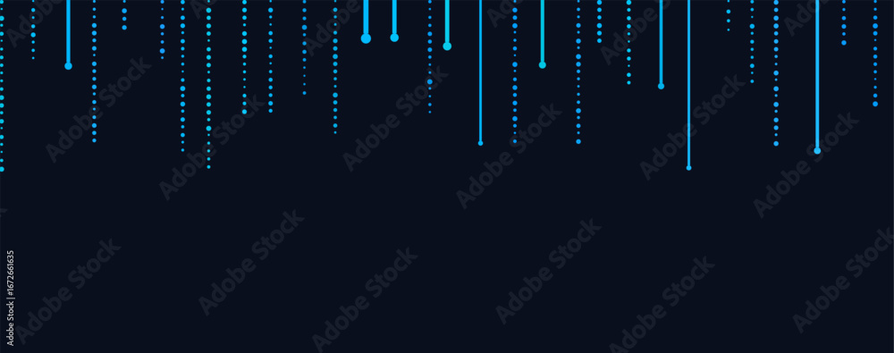 Poster abstract vector tech background with blue dotted lines on dark surface.