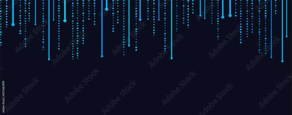 Poster abstract vector tech background with vertical lines and dots on dark surface.