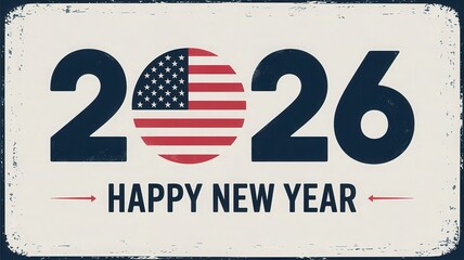 Celebrate 2026 with American pride, a vintage happy new year greeting for patriotic events