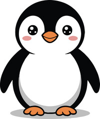 Illustration of a cute penguin with black and white feathers and orange feet on a white background