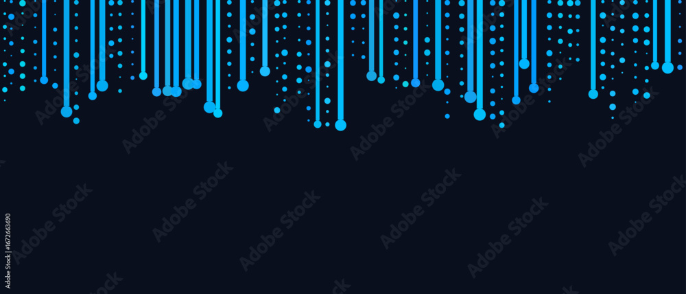 Poster futuristic vector tech background with blue digital lines and dots.