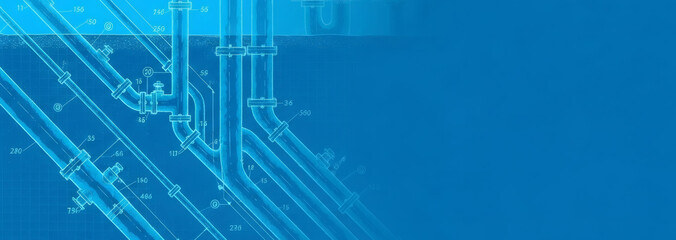 Obraz premium Blue glowing pipes indicating an underground urban water and sewage network system. Water flow and treatment technology.