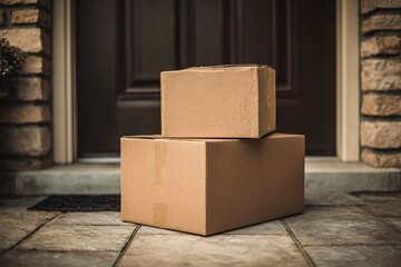 Delivery Box at Door. Business Online Shopping and Parcel Delivery