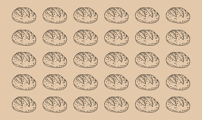 Artisan Bread Pattern: An overhead shot presents a harmonious arrangement of freshly baked artisan bread loafs, ideal for culinary projects.