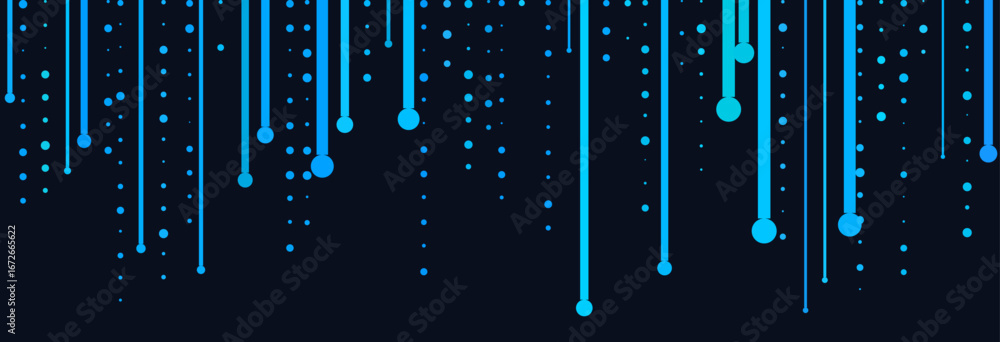 Poster futuristic vector tech background with blue dots and lines on dark.