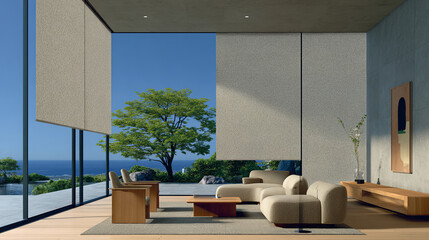Connecting indoors and outdoors: Modern blinds offer privacy and light control while maintaining stunning views and harmony with nature.