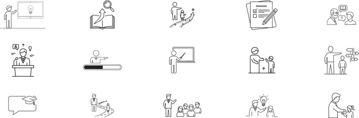 Fototapeta premium Essential Icons for Education, Learning, and Classroom Activities in Academic and Online Environments