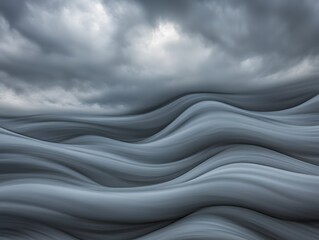 Abstract Gray Waves Under Stormy Sky, Fluid Motion Background