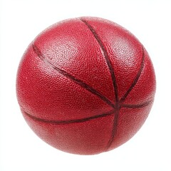 A detailed close-up shot of a single, vibrant red basketball, showcasing its texture and design. It's a symbol of sport, recreation, and physical activity