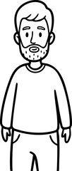 Man standing with casual clothes vector black and white line art drawing 