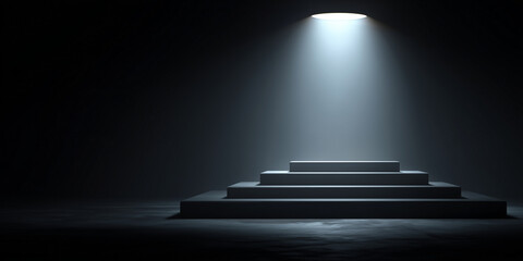 Monochrome Retail Sanctuary: Elevated Platform with Singular Light Cone