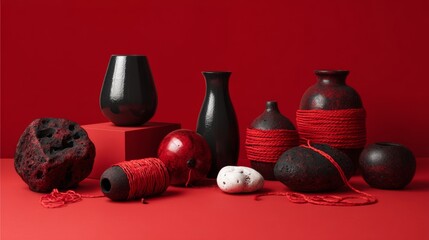 Red pottery lifestyle product photography advertising concept artistic stylish modern composition arrangement background design inspiration cultural traditional handmade