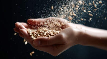 Hand pouring grain lifestyle product photography advertising concept organic stylish modern composition arrangement background design inspiration agriculture nutrition