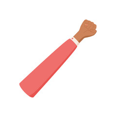 Cartoon style hand gesture with upraised palm and five fingers. Number five signal in a flat design. Human hand with brown skin and pink sleeve. Isolated element for education or professional use.