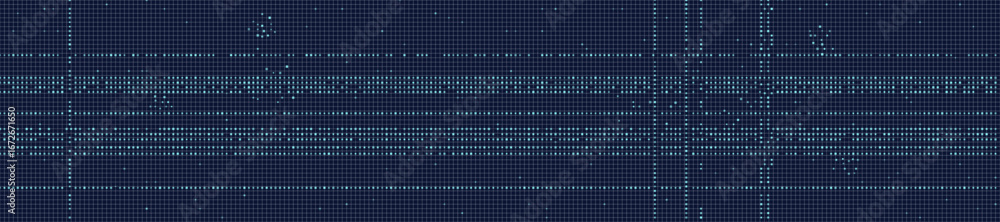 Poster futuristic digital grid background with blue lines and dots on dark theme.