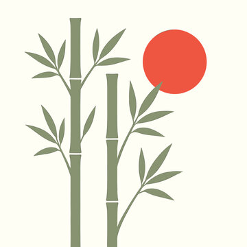 Minimalist Bamboo with Rising Sun Illustration