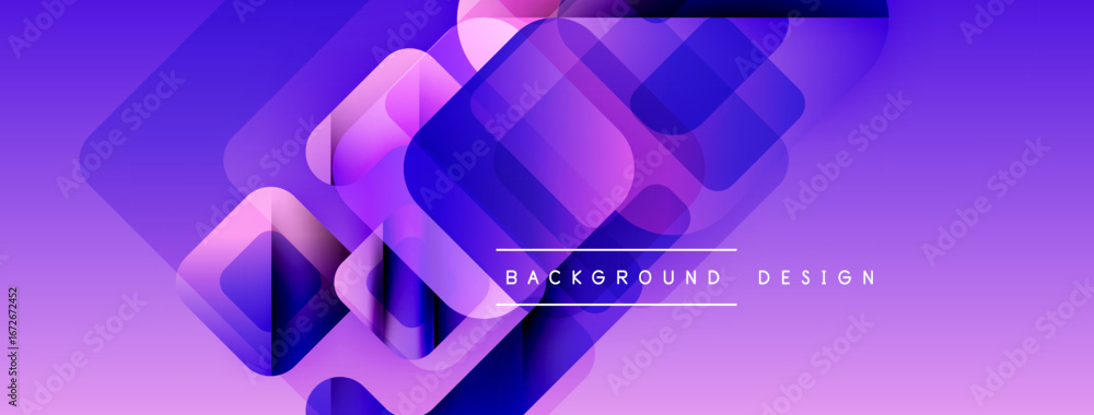 Poster abstract purple background features overlapping squares, creating dynamic visual effect. modern desi