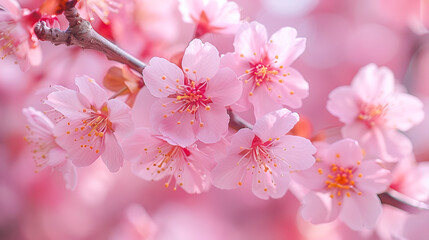 Fototapeta premium Cherry blossom flowers in full bloom showcasing delicate petals and vibrant pink hues in springtime
