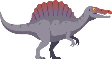 Spinosaurus dinosaur with red and purple sail, perfect for educational materials, childrens books, and dinosaurthemed designs.
