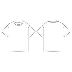 Blank White T-Shirt Vector Template Front and Back View Isolated