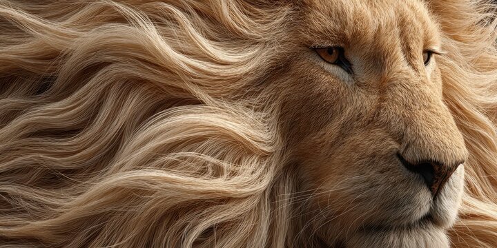 Majestic lion with flowing mane resting in the sunlight during a calm afternoon in the savannah - Powered by Adobe