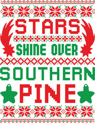 Stars shine over southern pine- sweater t shirt Design Trendy fashion illustration for digital and print use