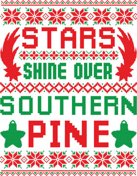 Stars shine over southern pine- sweater t shirt Design Trendy fashion illustration for digital and print use